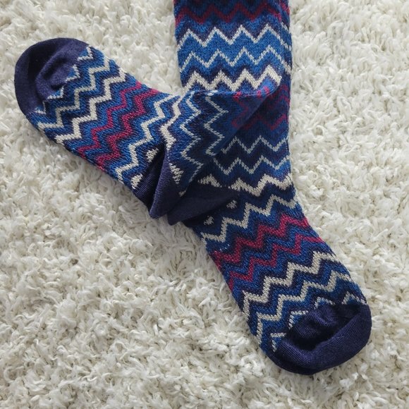 Over The Knee Socks Wool Chevron Stripe Long Boot Socks Boot Socks Blue - Picture 4 of 9